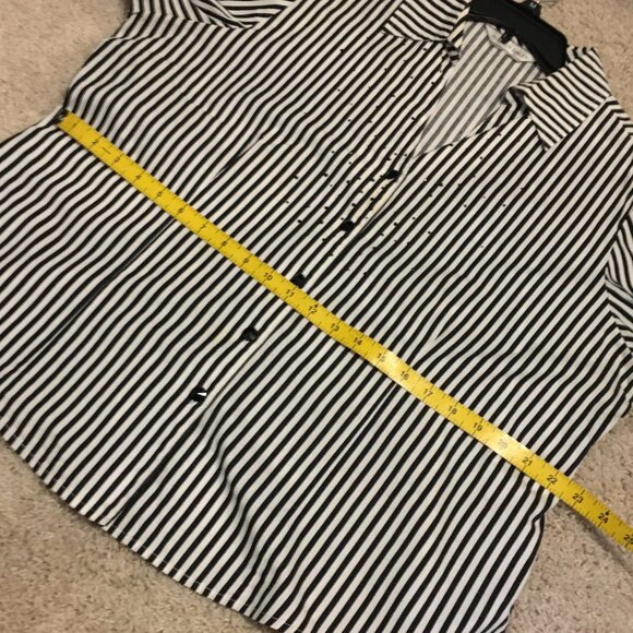 Gothic Beetlejuice Striped Button Down Rhinestone Shirt - Picture 13 of 16